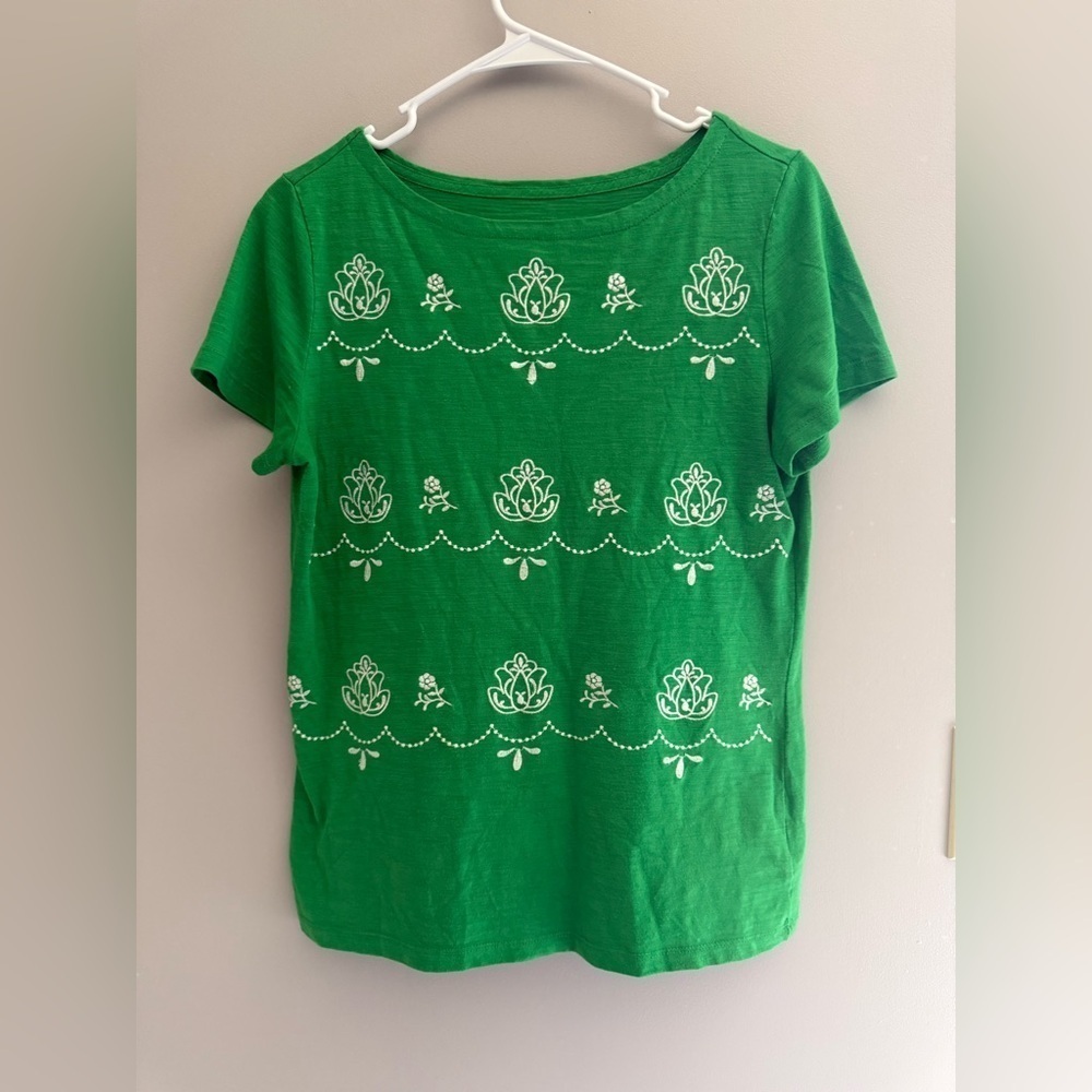 Rebecca Malone Floral Embroidered T Shirt Women’s SZ M Green Short Sleeve Summer